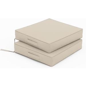 Patio Chair Cushions 17 x 16 x 3 Inch Waterproof Outdoor Seat Cushions for Patio Furniture, Outdoor Sofa Couch Pads with Ties & Handle, Set of 2, Cream