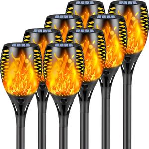 Upgraded 8 Pack Super Larger Size Solar Torch Lights with Flickering Flame, Extra Bright Solar Lights Christmas Decorations, Christmas Tiki Light Outdoor Waterproof for Garden Pathway Auto On and Off (Orange)