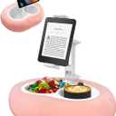 Tablet Pillow Stand, Compatible with 5"-12.9" Kindle, iPad, Phone/Tablet, Google, Samsung, 360 Rotating Phone Holder for Bed, Soft Plush Fabric, Detachable Bowl, Reading and Relaxation on Bed, Pink