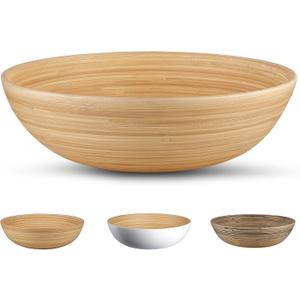 LEXA 12" Handmade Natural Bamboo Wooden Salad Bowl - 130 oz Lightweight Large Wooden Bowls for Food - Bamboo Wooden Fruit Bowl for Kitchen Counter, Wood Bowls for food - Wooden Serving Bowl for Snacks (Natural Wood)