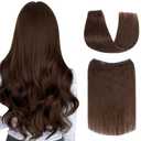 Halo Hair Extensions Real Human Hair, S-noilite Hair Halo Extensions for Women 18inch Dark Brown Halo Extensions Invisible Wire Hair Extensions