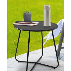 CODIN Set of 2 Outdoor Side Table Outdoor, Metal Side Table Small Round Side Table Weather Resistant End Table Patio Table for Garden Porch Balcony Yard Lawn (2, black)