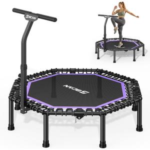 BCAN BT3 51" Octagonal Rebounder Trampoline for Adults, 450LBS Max Load Fitness Trampoline with Large Jumping Area, Silent Bungee Mini Trampoline with T-Adjustable Handle for Home Gym