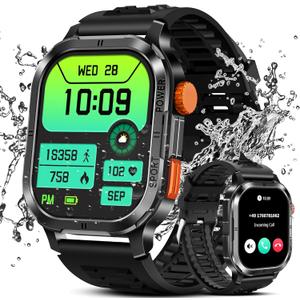 Military Smart Watch for Men (Answer/Make Calls), 2.13" AMOLED Smart Watch for Android and iOS, 5ATM Waterproof Fitness Watch with 123+ Sport Modes/SpO2/Heart Rate/Sleep Monitor,Black