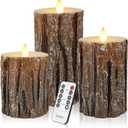 Vinkor Flameless Candles Battery Operated Candles Real Wax Pillar LED Candles with 10-Key Remote and Cycling 24 Hours Timer (Birch Effect 4" 5" 6")