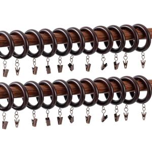 Natural Brown Beechwood Curtain Rings with Clips, 2.76" Outer/1.77" Inner Diameter for 1.1-1.6 Inch Rods, Rustic Farmhouse Drapery Rings, Smooth Finish for Home Decor (Pack of 24)