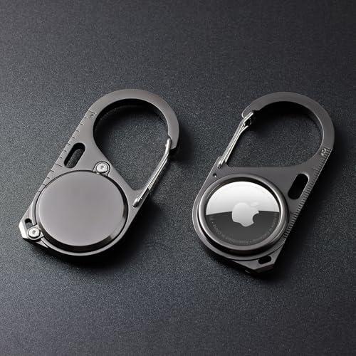2 Pack Compatible with Apple AirTag Metal Secure Holder with Carabiner,Snap Hook Lock Anti-Lost Hard Protective Case for Air Tag. (Black)