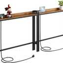 Kitstorack 2-Pack Narrow Entryway Console Table with Elevated Rear Fence & 2 Power Outlets, Skinny Behind Couch Table, 79" Long x 5.9" Wide x 33.3" High, Thin Sofa Side Table for Living Room, Brown