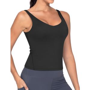 THE GYM PEOPLE Women's Longline Sports Bra Wirefree Padded Workout Yoga Tank Top (Black, S)