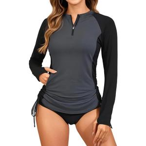 Daci Women Rash Guard Swim Shirt Long Sleeve Swimsuit UPF 50 Without Shorts Bathing Suits (Medium, Gray and Black)