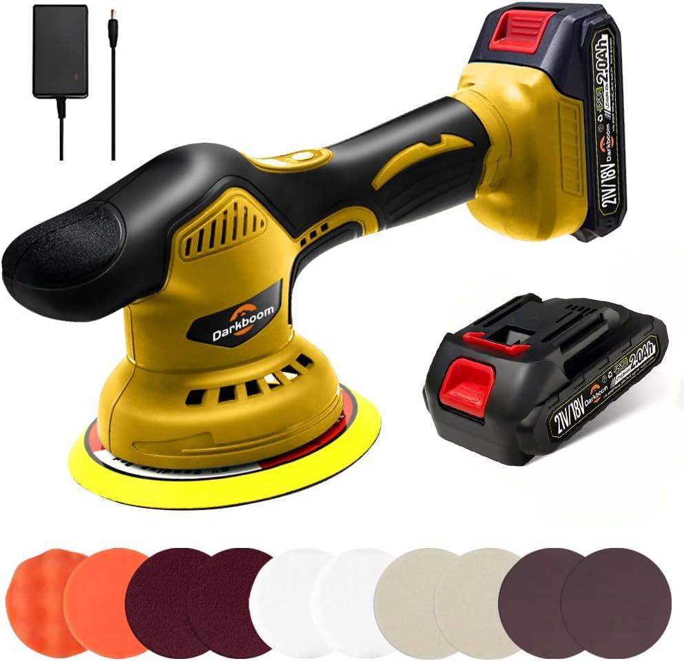 Cordless Buffer Polisher 6 inch with 2Pcs 2.0Ah Rechargeable Batteries Compatible with Makita,and 1 Adapter Charger, 6 variable speed 5500RPM cordless sander, for Car Detailing/Polishing