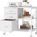 OLIXIS Mobile File Cabinet with 3 Drawers, Rolling Under Desk Storage | Fits Letter & A4 Hanging File Folders, Printer Stand with Shelves, Lockable Wheels Office Cabinet for Home Office, White