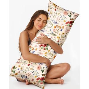 Miss Adola Silk Body Pillow Cover with Zipper - 20x54 Inch Silk Long Pillow Case for Women Ladies Adults Soft Bed Decorative Cute Boho Large Body Pillowcase Sham for Hair and Skin, Vintage Flower