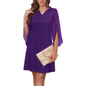 RUMIA Cocktail Dresses for Women Chiffon Sleeve Wedding Guest Dress (XS-3XL) (08-purple)