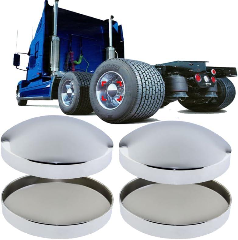 Set of 4 Chrome 8 Inch Hub Caps Dome Metal 8" Semi Truck Hub Covers Axle Cap Rear Wheel Covers Set for Semi Truck Hub Covers for Peterbilt Freightliner Baby Moon Hubcaps