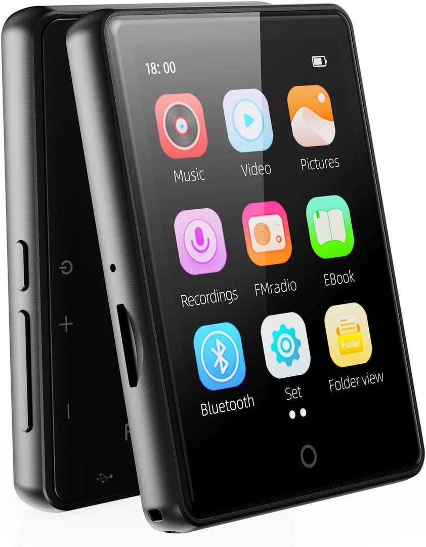 64GB MP3 Player with Bluetooth 5.3,Portable MP3 Player with Speaker for Kids with HiFi Lossless Sound Music,2.8 in Full Touchscreen,FM Radio,Voice Recorder,Supports Up to 128GB TF Card (Black)