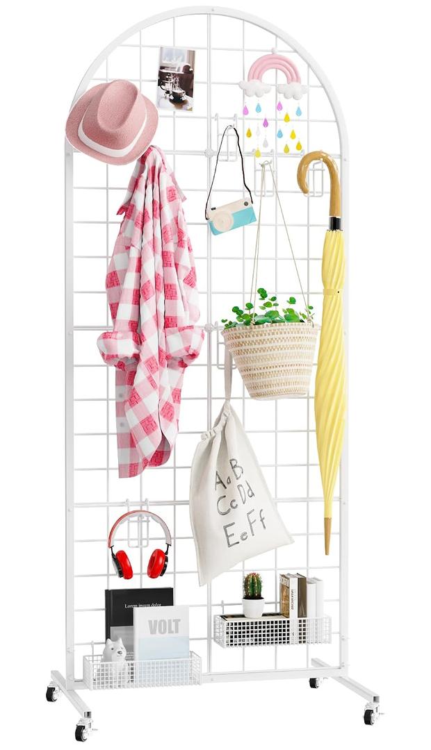 Asee'm Grid Wall Panels Display Stand 2' x 5.2' FT White Movable Wire Grid Wall Display Rack Heavy Floorstanding Detachable Girdwall Panel with T-Base for Craft Show Rack, Retail Displays 1PCS