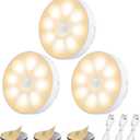 3 Pack Motion Sensor Light, 8 LEDs Rechargeable Night Light, with USB Cable & Magnetic Patch, 3 Modes, Cordless Safe Wall Light for Kitchen, Bookshelves, Drawers - 3000K Warm White