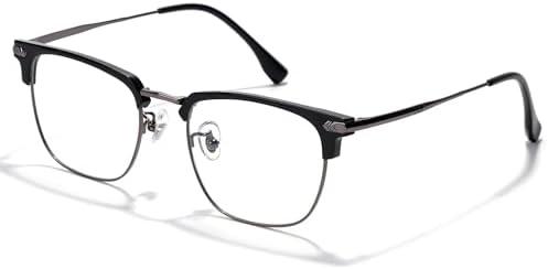 ZanyLen Blue Blocker Glasses for Men Metal Browline Computer Gaming Glasses With Blue Ray Filter (Gunmetal/Black TR90 Eyeglasses)