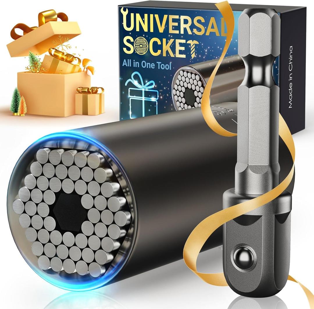 Stocking Stuffers for Men Adults Tools, Super Universal Socket Gifts for Men Grip Socket Set with Power Drill Adapter, Cool Gadgets Christmas Gift for Dad Husband Boyfriend Him Who Have Everything (Black)