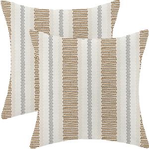 AEIOAE Brown Grey Gray Outdoor Pillow Covers 22 x 22 Inch, Beige Polka Dots Stripe Decor Throw Pillows for Couch Bed, Boho Modern Farmhouse Decorative Pillowcase Linen Cushion Cover Set of 2