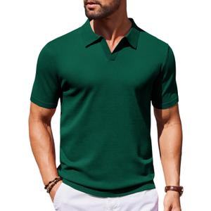 COOFANDY Mens Knit Polo Shirts V Neck Short Sleeve Stretch Polo T Shirt Casual Golf Shirts (SIZE 2X-Large, Green)
