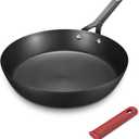 Carbon Steel Pan, 12 Inch Nonstick Frying Pan Skillet, Pre-Seasoned Carbon Steel Cookware with Removable Silicone Handle Holder, Indoor/Outdoor, Induction & Oven Safe