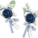 Lookein Set of 2 Navy Blue Wedding Boutonniere for Men Artificial Flowers Wedding Groom Groomsmen Boutonniere for Wedding Ceremony Anniversary Formal Dinner Party