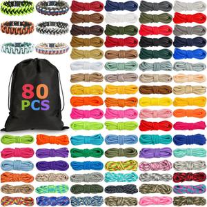 Riakrum 80 Pcs Paracord 550 10 Feet Paracord Cord Parachute Ropes Multifunction Bracelets Making Kit with Drawstring Bag for DIY Making Lanyard Dog Collar Gift Crafting (Fresh Color)