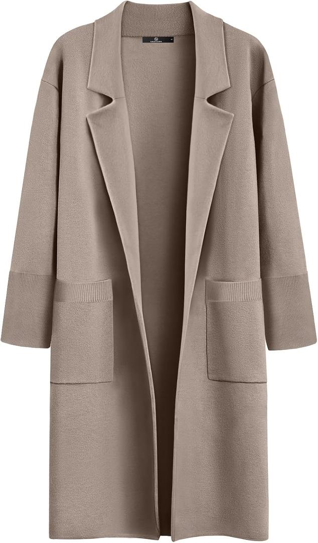 LILLUSORY Women's Long Dressy Cardigan Sweaters Fall Oversized Cozy Jacket Outfits 2025 Date Night Winter Trench Coats (Beige, L)