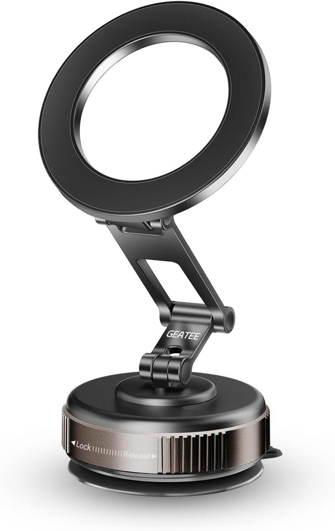Vacuum Magnetic Car Phone Holder Compatible with MagSafe, 360 Adjustable Reinforced 110+LBS Suction Cup Phone Mount, Foldable Car Phone Holder for iPhone 17 Pro Max/16/15/14/13/12 & Android