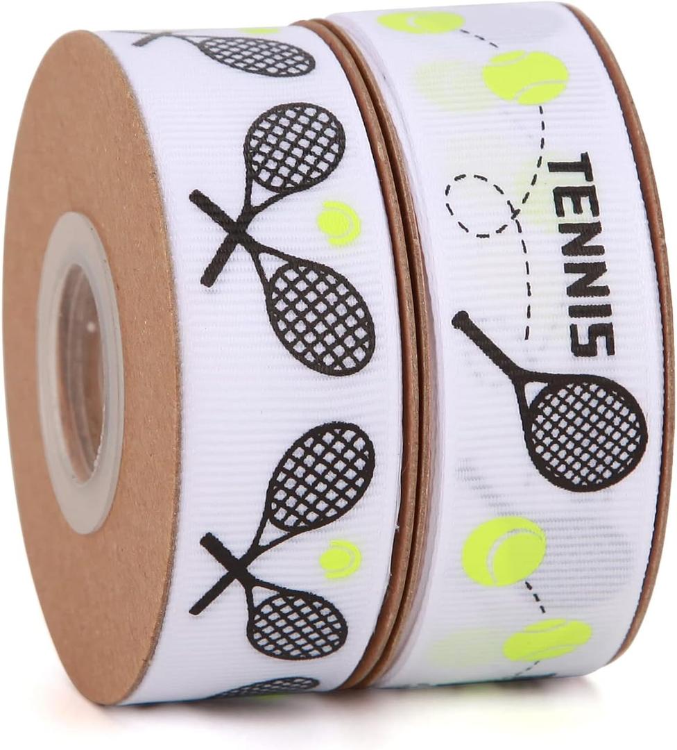 2 Rolls 20 Yards Sport Ball Ribbon3/4Inch Fabric Ribbons for Wreath Gift Wrapping Sport Team Party Decor (Tennis)