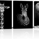 Visual Art Decor Black and White African Wildlife Canvas Wall Art Animal Zebra Giraffe Elephant Portrait Picture Poster Artwork for Home Living Room Bedroom Room Kids Room Office Wall Decoration Ready to Hang