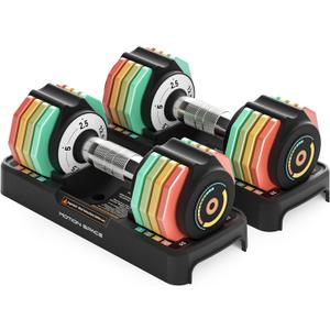 Motion Space  Adjustable Dumbbells Set 12.5LB Pair, 1-Sec Fast Adjustable 5 Weights by Turning Handle, Premium Comfort Non-slip Metal Dumbbells with Tray, Compact Size for Full Body Home Workout 