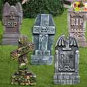 JOYIN 17 Halloween Foam RIP Graveyard Tombstones (5 Pack), Halloween Tombstones Outdoor Decorations for Graves Decorations with 12 Metal Stakes for Cemetery Yard Lawn Party Decor