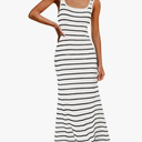 MEROKEETY Women's 2025 Sleeveless Summer Tank Dress Striped Bodycon Maxi Dress Square Neck Ribbed Knitted Sundress Size M