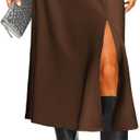 Women's Side Slit A Line Satin Midi Skirt Elastic High Waisted Cheetah Leopard Print Silk Long Skirts for Women