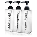 Shampoo Dispenser - Refillable Shampoo and Conditioner Bottles (Clear, Set of 3, 21oz) - Modern Shampoo Bottles for Shower Soap - Empty Shampoo Conditioner Body Wash Dispenser Set - for Bathroom