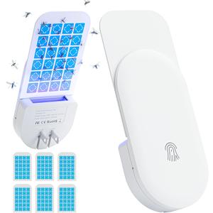 TIENBE Flying Insect Trap, 2 in 1 Indoor Plug-in Fruit Fly Trap, 1 Trap White and 6 Glue Cards, Fruit Fly Traps for Gnat, Moth, Mosquito, Suitable for Every Part of The Home