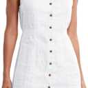 Amazhiyu Women's 100% Linen Summer Button Down Sleeveless Mini Tank Dresses (Medium, White)