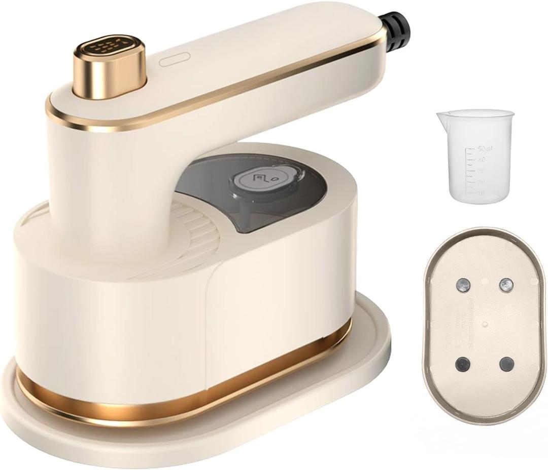 M-MAX Mini Travel Steam Iron for Clothes with Dual Voltage, Portable Lightweight Handheld Steamer, Quick Heat Up, Non-Stick Soleplate, Ideal for Home, Dorm and Sewing (Beige)