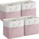 12 x 12 Inch Cube Storage Bins, 4 Pack Fabric Storage Basket with Handles, Foldable Boxes Organizer for Shelf Baskets for Home, Clothes (White/Pink)