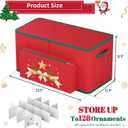 MODFUNS Christmas Ornament Storage Box 128 Ornaments Christmas Ornament Storage 600D Oxford Fabric Christmas Storage Box with Dual Zippers and Outter Pocket Large Organizer Bin for Xmas Decorations (Red)