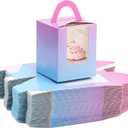 acDesign 100Pcs Single Cupcake Carrier With Window Handle and Inserts 3.6in*3.6in*4.3in Cupcake Boxes Individual for Bakery Wrapping Gift (Gradient)