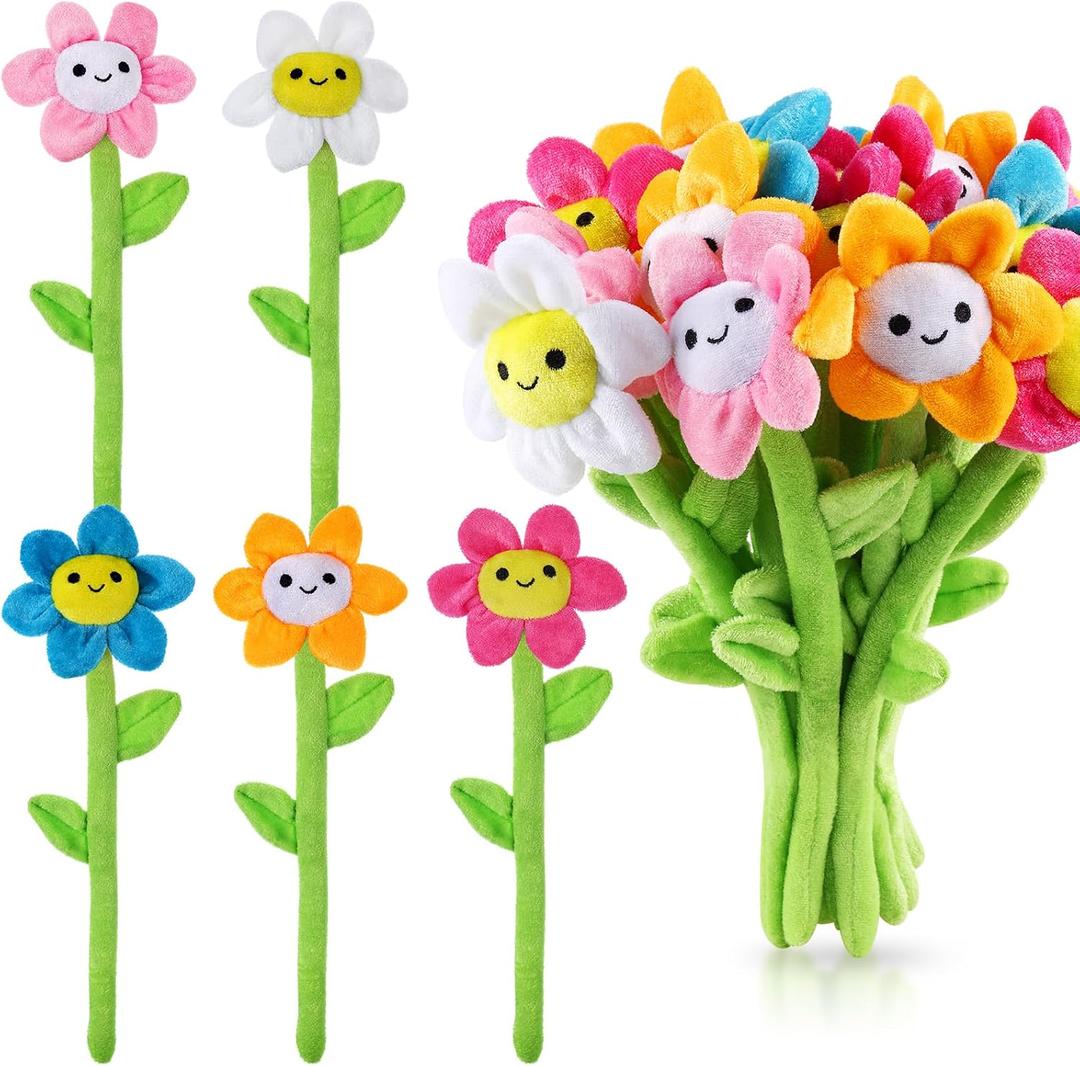10 Pcs Plush Sunflower Flower Stuffed Bendable Stems Plush Bouquet Toy Soft Rose Flower 12.6 Inch for Christmas Classroom 2026 Mother's Day Valentines Day Girl Girlfriend Wife(10 Pcs Colorful Daisy), 12 inches tall