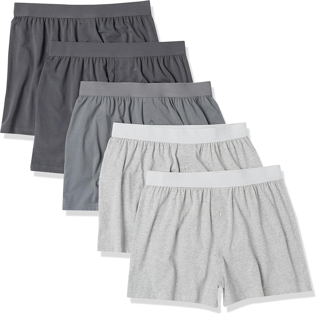 Amazon Essentials Cotton Jersey Boxers - Men's Underwear, Pack of 5 (Grey Heather, Charcoal Mix, Size XXS)