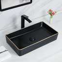 Davivy 23.6'' X 13.4'' Matte Black Vessel Sink with Pop Up Drain,Black Bathroom Vessel Sinks with Gold Trim, Rectangle Bathroom Above Counter,Countertop Bathroom Ceramic Vessel Sinks for Bathrooms