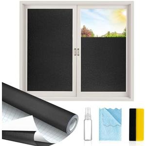 MAGIDEKOR Total Blackout Window Privacy Film with Installation Tools,100% Light Blocking Heat Control Static Cling,Room Darkening Opaque Window Cover,Blackout,23.6 Inch X 6.5 Feet