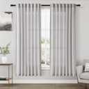 White Linen Curtains 84 inches Long for Bedroom Back Tab Light Filtering Privacy Sheer Grey Curtains Modern Farmhouse Coastal Decor White Cotton Textured Gauze Curtain for Living Room 2 Panels