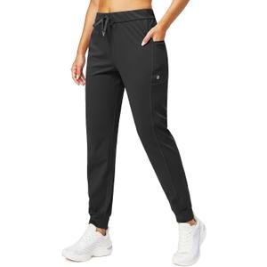G Gradual Women's Joggers Pants with Zipper Pockets Stretch Tapered Athletic Joggers for Women Lounge, Jogging, Workout (Black, Large)